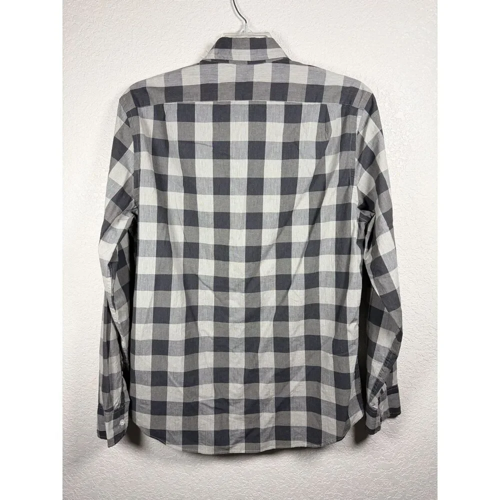 J.Crew Flex Washed Mens Buffalo Plaid Long Sleeve Button Down Shirt Gray Size M